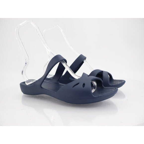 Crocs Women's Kelli Sandal Size 11 Flat Slide Flip Flop Blue Rubber Beach - Picture 1 of 9